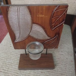 VINTAGE UNIQUE WOODEN VOTIVE HOLDER.